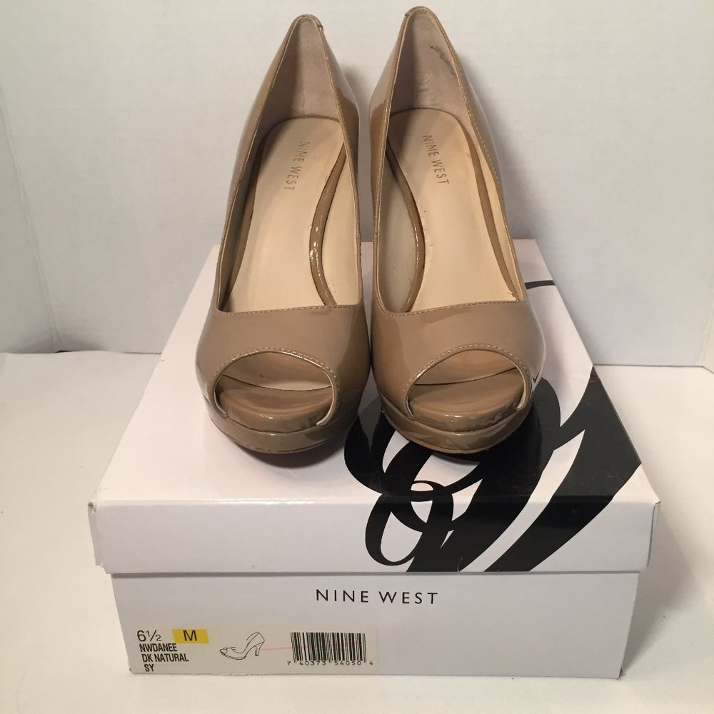 Nine West Danee Peep Toe Patent Leather Heels 6.5